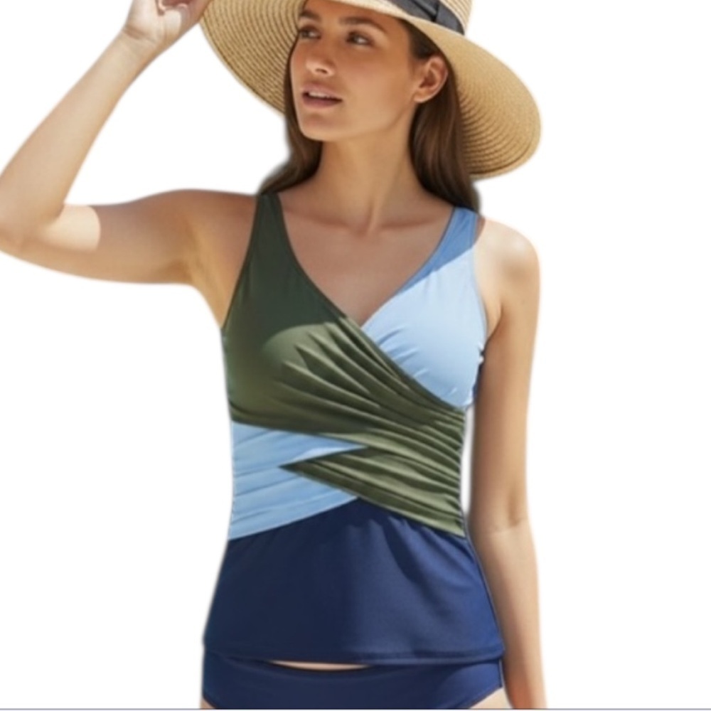Lands' End SlenderSuit Wrap Tankini Swim Top Beach Vacation Resortwear